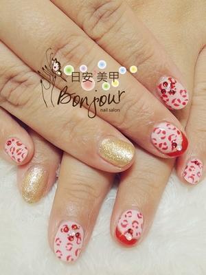 紅色法式豹紋光療指甲 - 台北東區美甲指甲彩繪:日安美甲 Bonjour Nail Salon