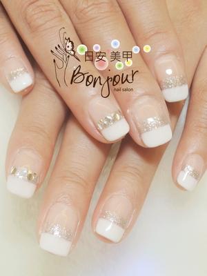 雙色平行法式光療指甲 - 台北東區美甲:日安美甲 Bonjour Nail Salon