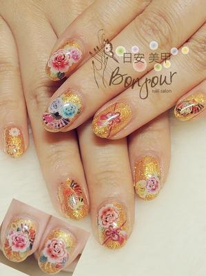 金黃色系日式和風光療指甲 - 台北東區美甲:日安美甲 Bonjour Nail Salon