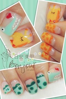 鱷魚先生與長頸鹿小姐光療指甲 - 台北東區美甲:日安美甲 Bonjour Nail Salon