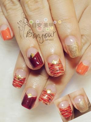 紅色迷彩風光療指甲 - 台北東區美甲指甲彩繪:日安美甲 Bonjour Nail Salon