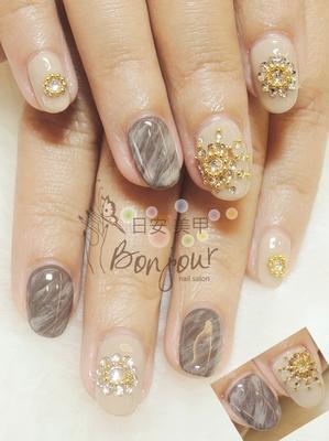 深色大理石紋寶石風光療指甲 - 台北東區美甲指甲彩繪:日安美甲 Bonjour Nail Salon