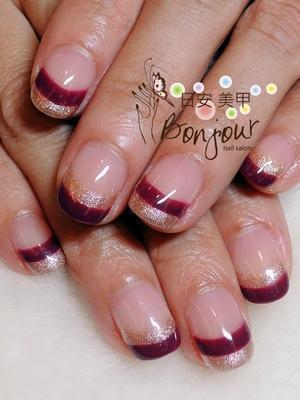 紫金雙色法式光療指甲 - 台北東區美甲指甲彩繪:日安美甲 Bonjour Nail Salon