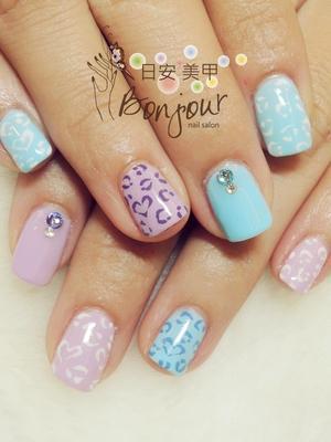糖果雙色豹紋光療指甲 - 台北東區美甲指甲彩繪:日安美甲 Bonjour Nail Salon
