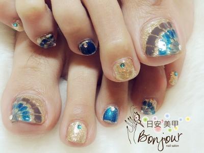 埃及風孔雀紋光療指甲 - 台北東區美甲指甲彩繪:日安美甲 Bonjour Nail Salon