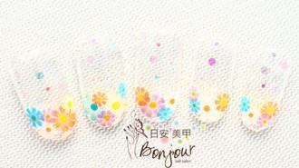 燦麗花朵風格光療指甲:台北東區美甲彩繪店-Bonjour Nails