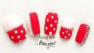可愛風紅色系光療指甲:台北東區美甲彩繪店-Bonjour Nails