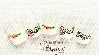 法式白色玫瑰花光療指甲:台北東區美甲彩繪店-Bonjour Nails