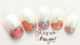 粉色甜心光療指甲:台北東區美甲彩繪店-Bonjour Nails