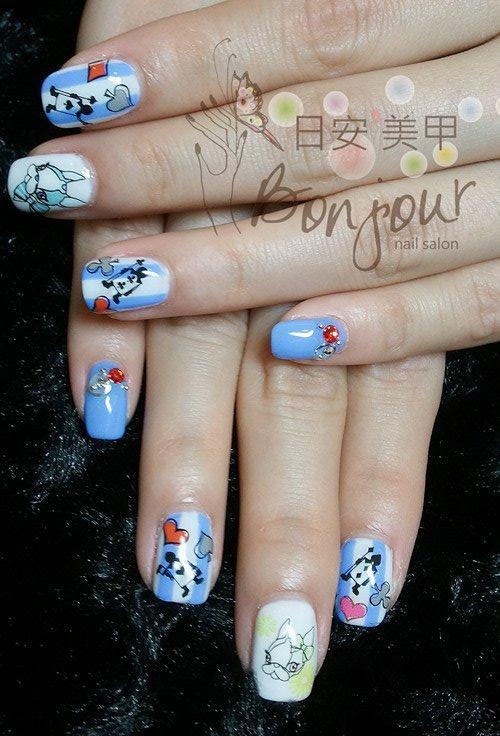 艾麗絲夢遊仙境混搭狗頭光療指甲:台北東區美甲彩繪店-Bonjour Nails
