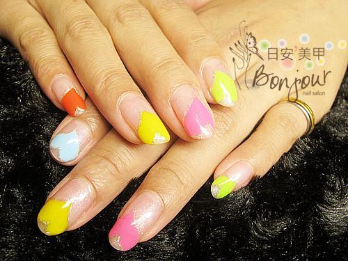 糖果色甜心光療指甲:台北東區美甲彩繪店-Bonjour Nails